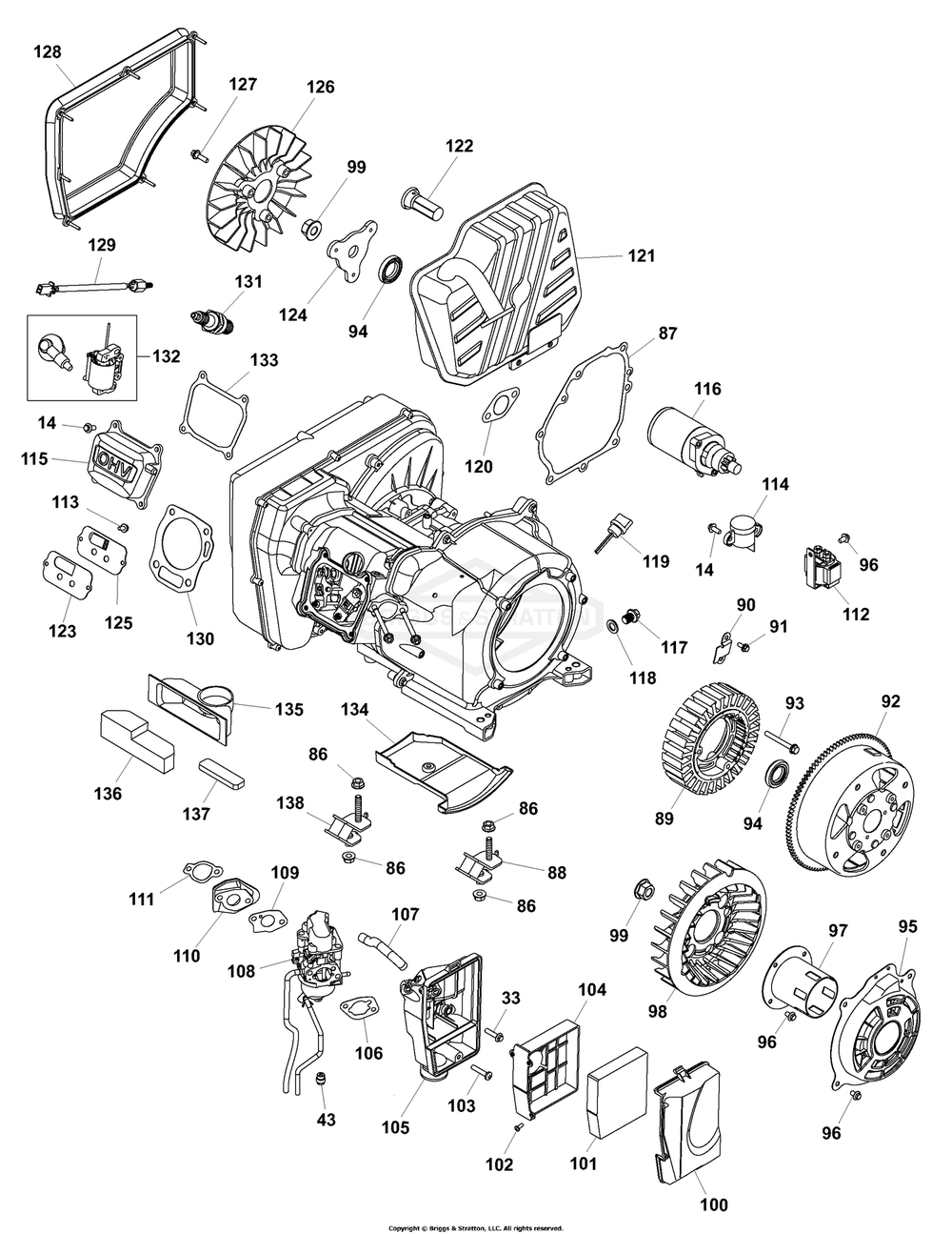 Main Unit P3 Engine Diagram and Parts List for 030807-01  Briggs and Stratton Generator